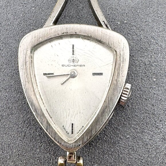 Vintage 1940's Bucherer Trianglular Watch Hand Wind with Link Bracelet